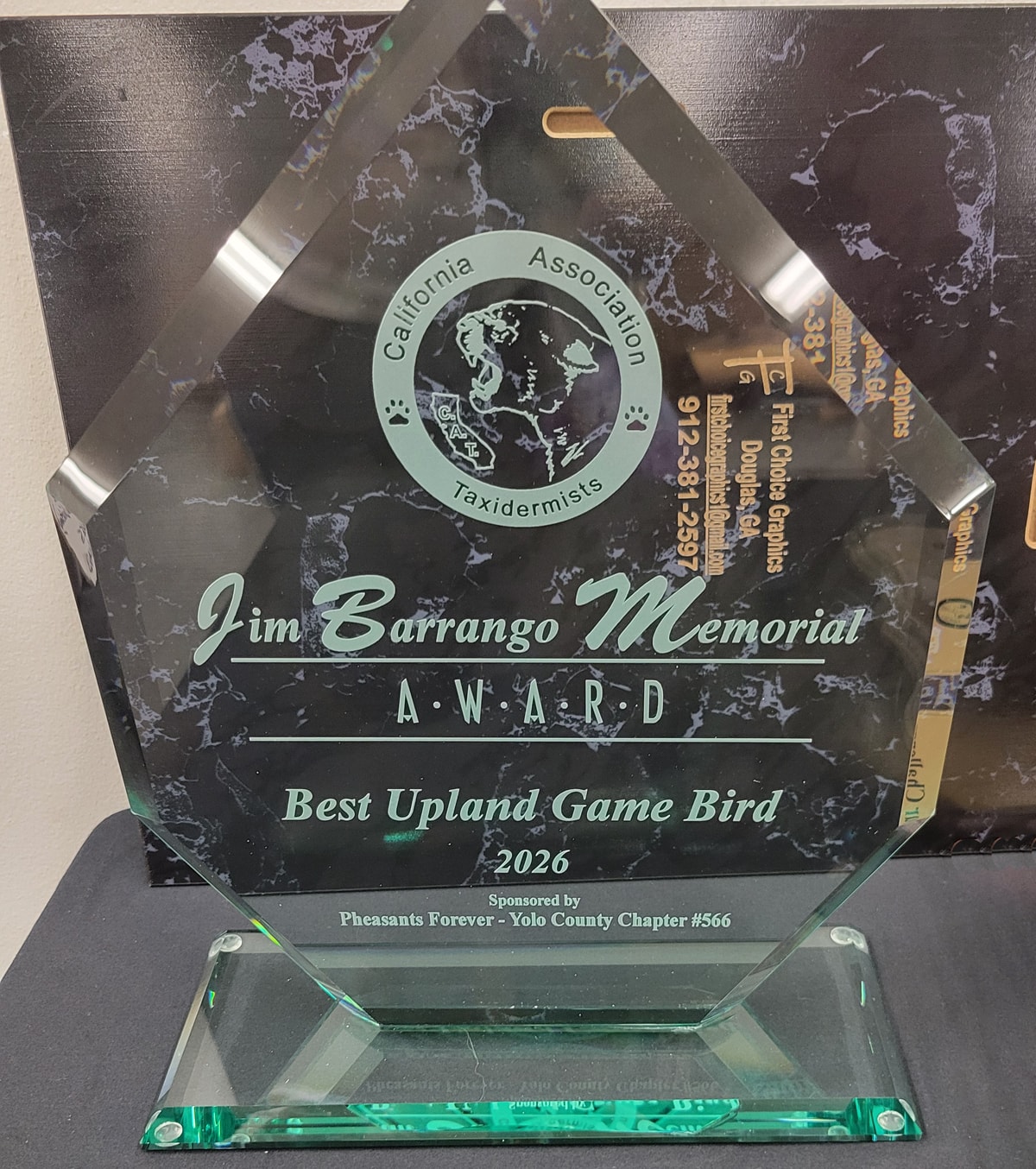 2026 Jim Barrango Memorial Award trophy for Best Upland Game Bird